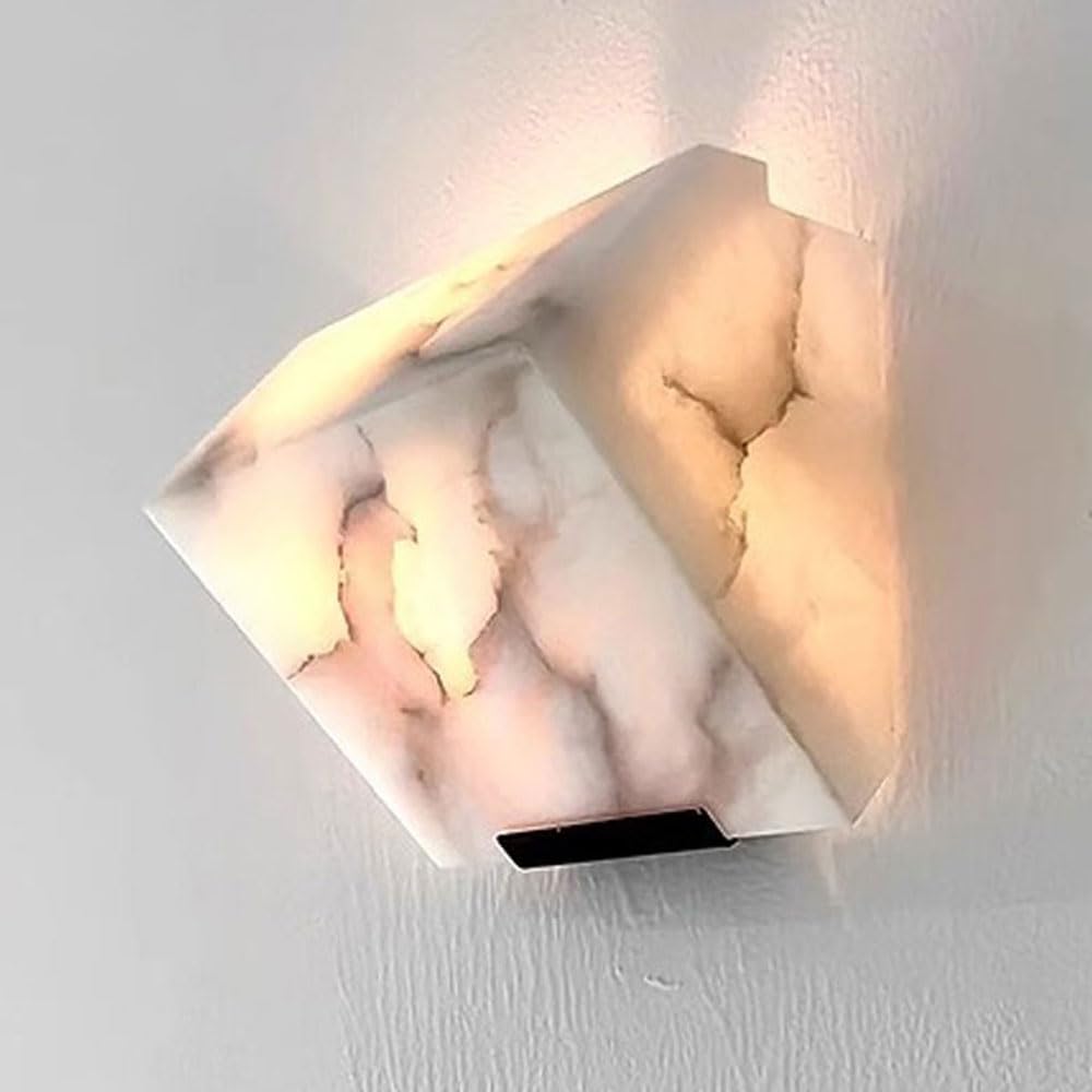 JISHUBO Modern Minimalist Style Wall Light, Hardwired LED Light Source Wall Lamp, Natural Alabaster Wall Sconce, Restaurant Bedroom Living Room Wall Mounted Lighting Fixtures