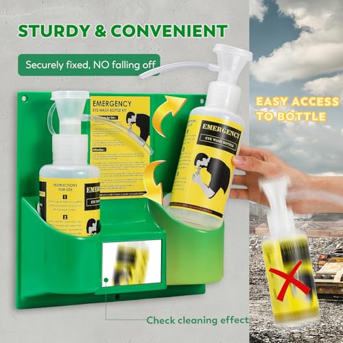Image of CGOLDENWALL Eye Wash Station Eyewash Stations OSHA Approved, Emergency Eye Wash Kit Portable Wall Mounted, Two 16.9oz Bottles, with Mirror&Emergency Sign, NO Solution