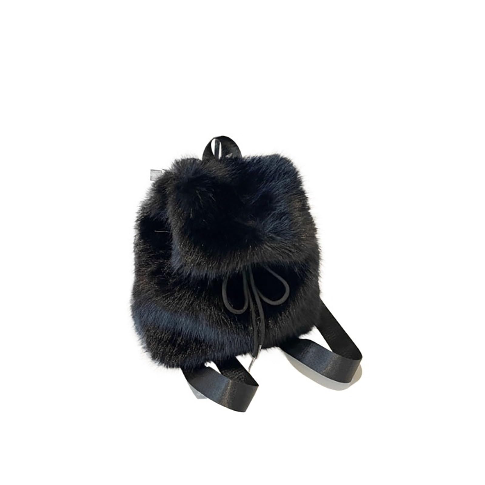 LNNXSZ Plush Backpack Cute Plush Backpack Solid Color Simple Wind Backpack Autumn Winter Women Large Capacity Draw Rope Texture Handbag(Black)