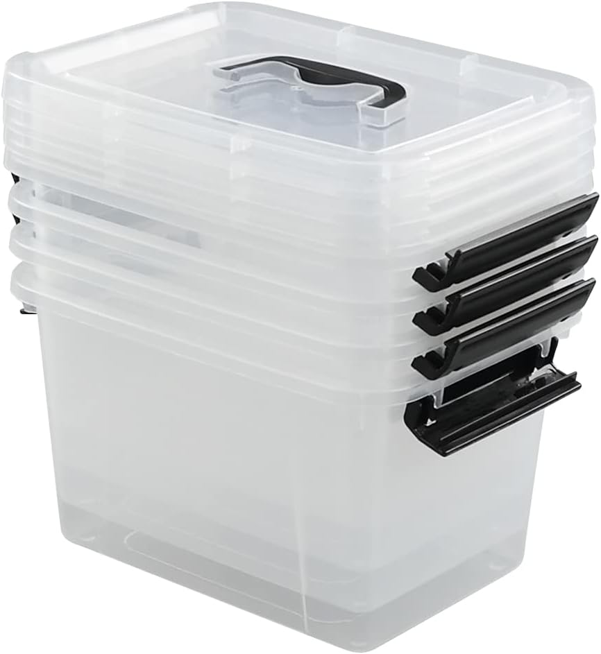 DynkoNA 6 L Clear Storage Bins with Lids Set of 4, Plastic Storage Bins
