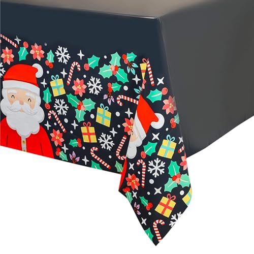 Image of BLUE PANDA 3 Pack Santa Claus Plastic Tablecloths for Christmas Party Supplies, 54 x 108 inch Rectangular Xmas Holiday Table Covers, Fun Festive Christmas Party Decorations