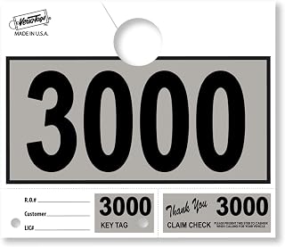 Versa-Tags 1000 Gray Car Dealer Service Hang Tags Service Dispatch Numbers, Service Department Numbered Key Tags for Mechanic Repair Shop 3 Part Key Ring - Gray (3000-3999)