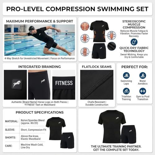 Image of JUST RIDER Swimwear Half Sleeve T-Shirt and Shorts for Men & Women Men's Swimming T-Shirt and Swimming Shorts Set, Polyester, Quick-Dry, Chlorine-Resistant, Flatlock Seams