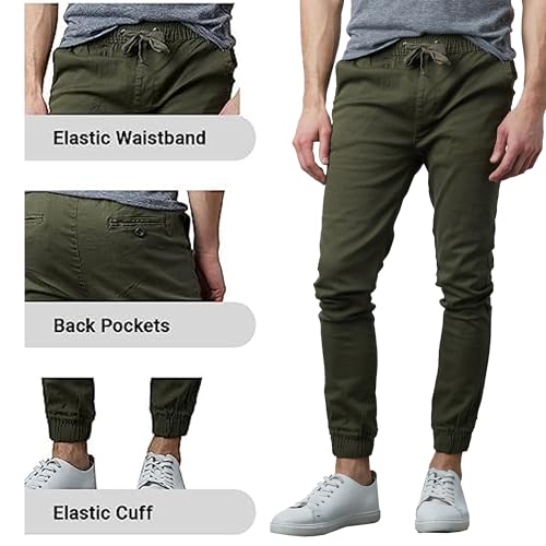 Galaxy by Harvic Men's Slim Fit Twill Jogger Pants with Drawstring Waist & Cuffed Ankles – Stretch Cotton Casual Lounge Pants2