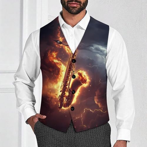 Sax Special-Effects Men's Suit Vests Business Formal Dress Vest V-Neck Waistcoat for Wedding Casual2