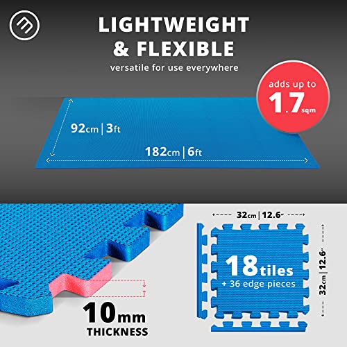 Gym Flooring Set - Interlocking Eva Soft Foam Floor Mat, 18 Pieces Puzzle Rubber Tiles Protective Ground Surface Protection, Play Workout Exercise Mats Underlay Matting Sports Pool Home Fitness Garage #TOP1