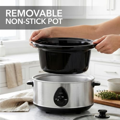 Image of OVENTE 3.7 Qt Electric Slow Cooker, 3 Heat Settings, Silver SLO35ABR