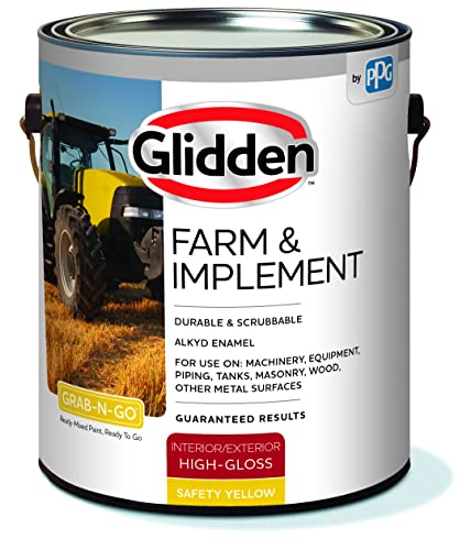 Glidden Farm & Implement Alkyd Enamel Interior/Exterior Paint for use on Machinery, Equipment, Masonry, and Other Metal Surfaces, 1 Gallon, High Gloss, Safety Yellow