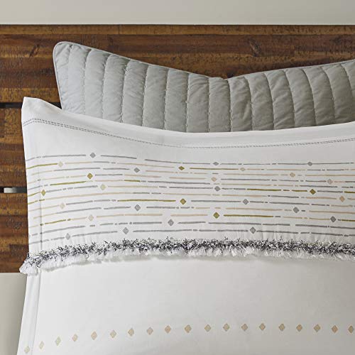 Image of INK+IVY Luxurious Cotton-Bedding Set - Mid Century Trendy Geometric Design, All Season Cozy-Cover With Matching-Shams, Full /Queen, Nea Trims Grey /Multi