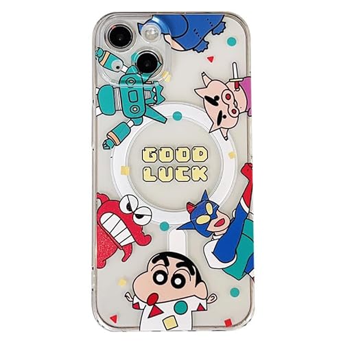 iPhone16Pro Max 用 ケース クレヨンしんちゃん 磁石吸着 TPUソフトケース アニメ トレンド キャラクター カラーリング 透明 耐衝撃 黄変防止