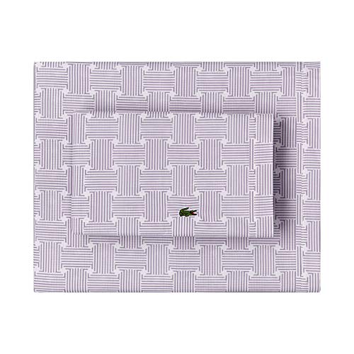 Image of Lacoste 100% Cotton Percale Sheet Set, Geo Compass Print, Lavender, Twin