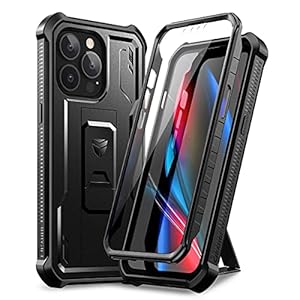 Dexnor voor Apple iPhone 13 pro max hoesje, [ingebouwde schermbeschermer en standaard] zware militaire bescherming schokbestendige beschermhoes voor Apple iPhone 13 pro max – Zwart