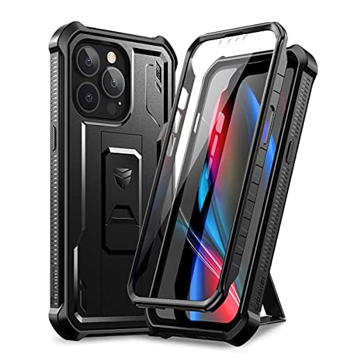 Dexnor Coque pour iPhone 13 Pro（6.1"） avec Protecteur d'écran intégré Armure de Qualité Militaire Heavy Duty Avant et Arrière 367 ​​Full Body Housse de Protection Antichoc avec Support - Le Noir
