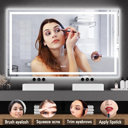 Image of GarveeHome 60x36 LED Bathroom Mirror with Lights, Dimmable, Anti-Fog, Backlit + Front Lit, and 3X Magnification Mirror, Smart Bathroom Vanity Mirror for Wall, Memory Function, Shatter-Proof