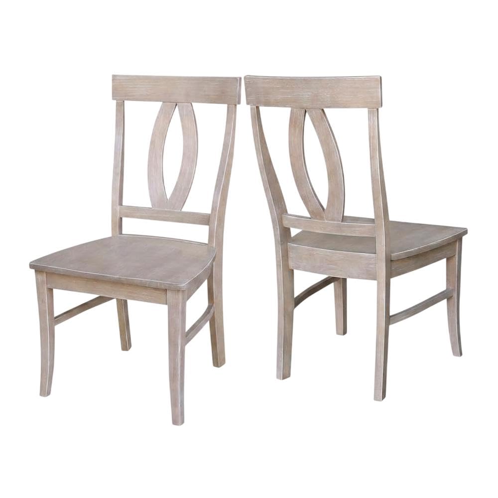 Solid Wood Dining Chair with Washed Finish by Furnifact – Wood, Washed Gray Taupe, Pack of 2