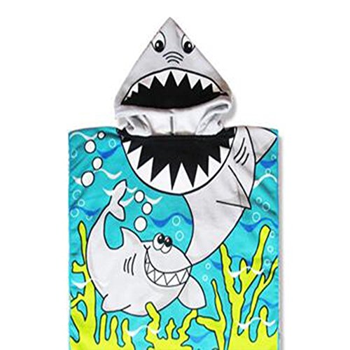 CCMART spiaggia poncho Tiger Shark bambini spiaggia asciugamano 60 x 120 cm asciugatura rapida asciugamano con cappuccio per bambini