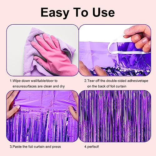 Image of 2 Pack 3.28 ft x 6.56 ft Purple Tinsel Curtain Party Backdrop - Metallic Foil Tinsel Fringe Backdrop Door Fringe for Birthday Graduation Wedding Party Photo Backdrop.