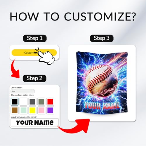 Baseball Blanket Gifts Personalized Kids Blanket for Boys - Custom Name Soft Cozy Throws for Men, Adults & Sport Lovers (4 Sizes Choose)
