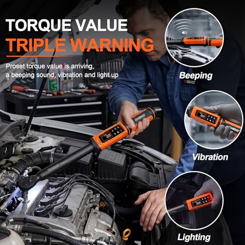 Image of Coobeast Digital Torque Wrench 1 /2 Drive, Adjustable Electric Torque Wrench Tool Set, Preset Value(3.76-250.8 Ft.lbs. /5.1-340Nm), Buzzer and LED Alert, Adapter&Extension Bar for Bike Motorcycle(Black)