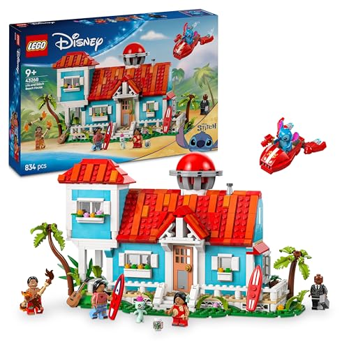 LEGO ǀ Disney Das Strandhaus aus „Lilo und Stitch“ - Bauspielzeug mit 6 Zimmern, Sternwarte, Raumschiff und 5 Minifiguren - Geburtstagsgeschenk für Mädchen & Jungen ab 9 Jahren und Fans 43268