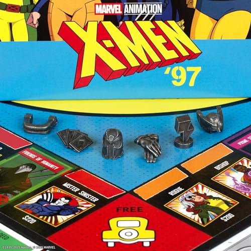 Image of Monopoly: X-Men '97 Edition Board Game, Buy, Sell, Trade Iconic Mutants Like Wolverine, Magneto, Rogue & More, Featuring 6 Custom X-Men Themed Tokens, Officially Licensed Merchandise and Collectible
