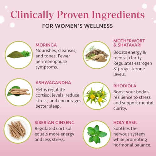 OSH Wellness Ayurvedic Hormone Balance for Women | with Ashwagandha, Rhodiola, Shatavari & More | Mood, Sleep, & Stress Support | Cortisol Supplement | Perimenopause Relief | 100% Organic | 60 Count - Image 6