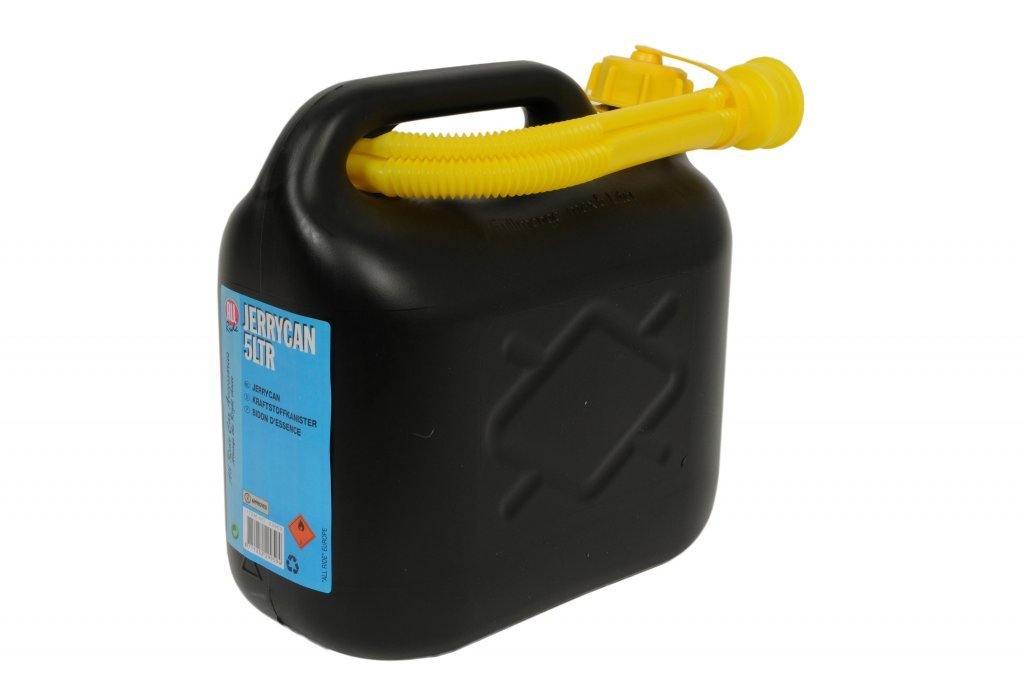 All Ride JERRYCAN 5 LITER BLACK PLASTIC FUEL CAN WITH SAFETY CAP FLEXIBLE SPOUT
