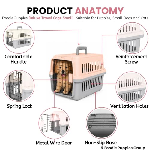 Image of Foodie Puppies Portable Pet Travel Cage with Handle (47 x 31 x 31cm, Small) for Small Dogs & Cats | Durable Travel Cage Box with Secure Metal Door, Spring Lock & Ventilated Design