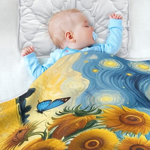 Image of Van Gogh's Starry Night Baby Blanket Cotton Cozy Throw Blanket Warm Nursery Swaddle Receiving Toddler Blankets 30 inch x 40