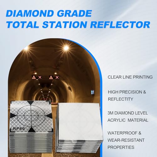 Image of 60X60MM 100PCS Reflector Targets for Total Stations Paste Up Reflector, Survey Target Mark with Black Triangle Reflective Sheet for Total Stations,White