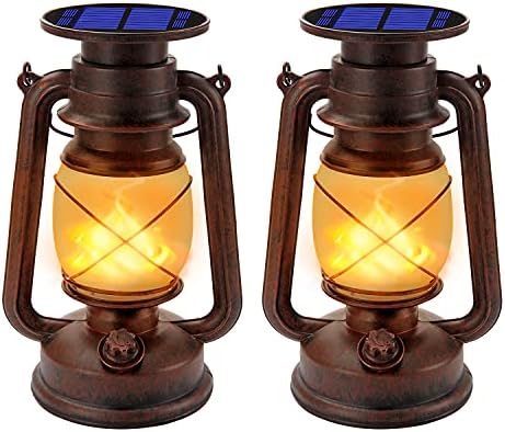 Solar Lantern Outdoor Hanging Solar Lights【2022 Upgraded】, Marlrin Dancing Flame Vintage Led Solar Lantern, Waterproof Landscape Decor Solar Garden Lantern for Table Patio Yard Pathway Porch 2 Pack