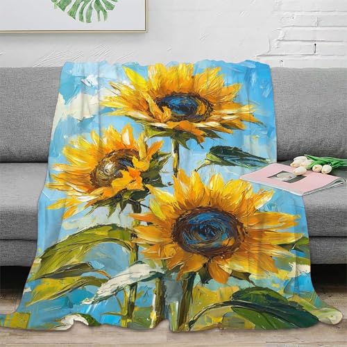 Couverture en flanelle douce chaude Helianthus imprimée 3D