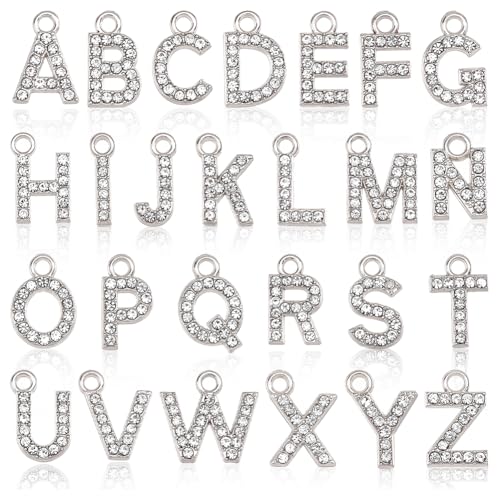 WADORN 26 dijes de letras de diamantes de imitación completos, colgantes del alfabeto inicial de la A a la Z para hacer joyas, pulseras, collares, aretes, cuentas de letras con purpurina para