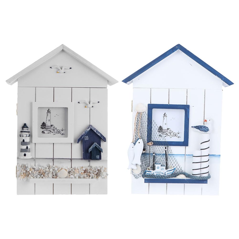 Portachiavi da Parete a Forma di Casa in Mdf, Stile Costiero, 2 Pezzi, Decorativo e Leggero, per Ingresso e Ufficio