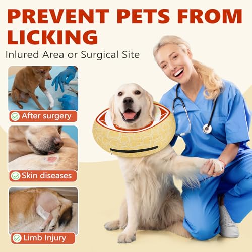 Image of Inflatable Dog Cone Collar to Stop Licking, Soft Neck Donut Collar After Surgery, Adjustable Recovery Cone for Small Medium Large Dogs (Rugby,XL)