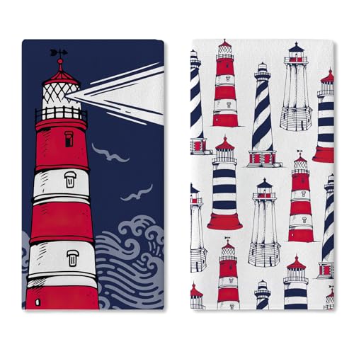 Croar Nautical Lighthouse Kitchen Dish Towels Set of 2