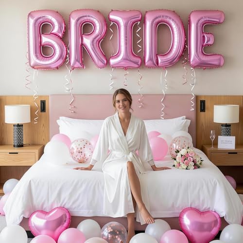 Image of 40 Inch Pink BRIDE Letter Balloons, Bachelorette Party Bridal Shower Decor