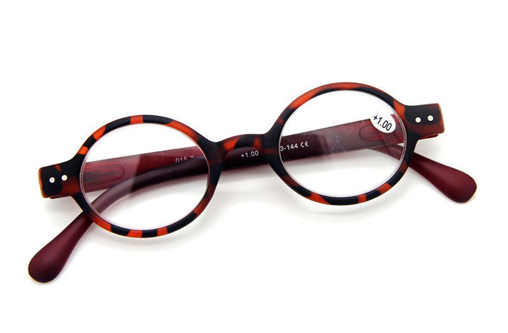 Agstum Designer Small round Oval Vintage Spring Hinge Reading Glasses Eyeglasses Readers (+1.00, Leopard frame with red temples)
