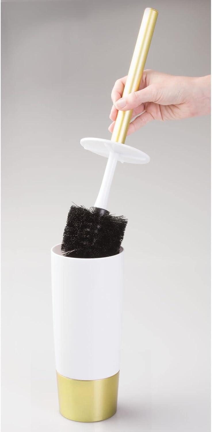 One-Day Sale: Up to 50% Off mDesign Decorative Compact Freestanding Plastic Toilet Bowl Brush and Holder for Bathroom Storage and Organization - Metal Handle/Base - Space Saving, Sturdy, Deep Cleaning - White/Gold Brass 🔥 mDesign Decorative Compact Freestanding Plastic Toilet Bowl Brush and Holder for Bathroom Storage and Organization - Metal Handle/Base - Space Saving, Sturdy, Deep Cleaning - White/Gold Brass