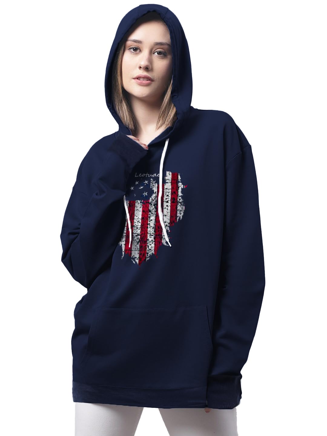 leotude Women's Loop Knit Oversized Hooded Neck Loose Sweatshirt(Color : Navy Blue)-picture-25