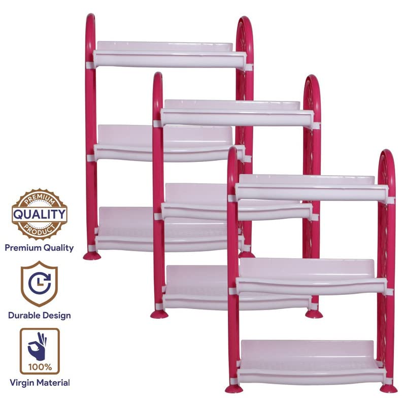 Image of Simply Home Rexo 103 Multipurpose Plastic Organising Rack Set, 3 pc Rack, Pink Color