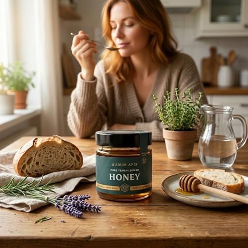 Image of Aurum Apis Raw Yemeni Sumar Honey, 100% Raw Unfiltered Pure Honey, Hand Harvested Organic Honey, Non-GMO, Unprocessed Certified Organic Honey from Sumar Tree, Rich Flavor & Aroma (130g)