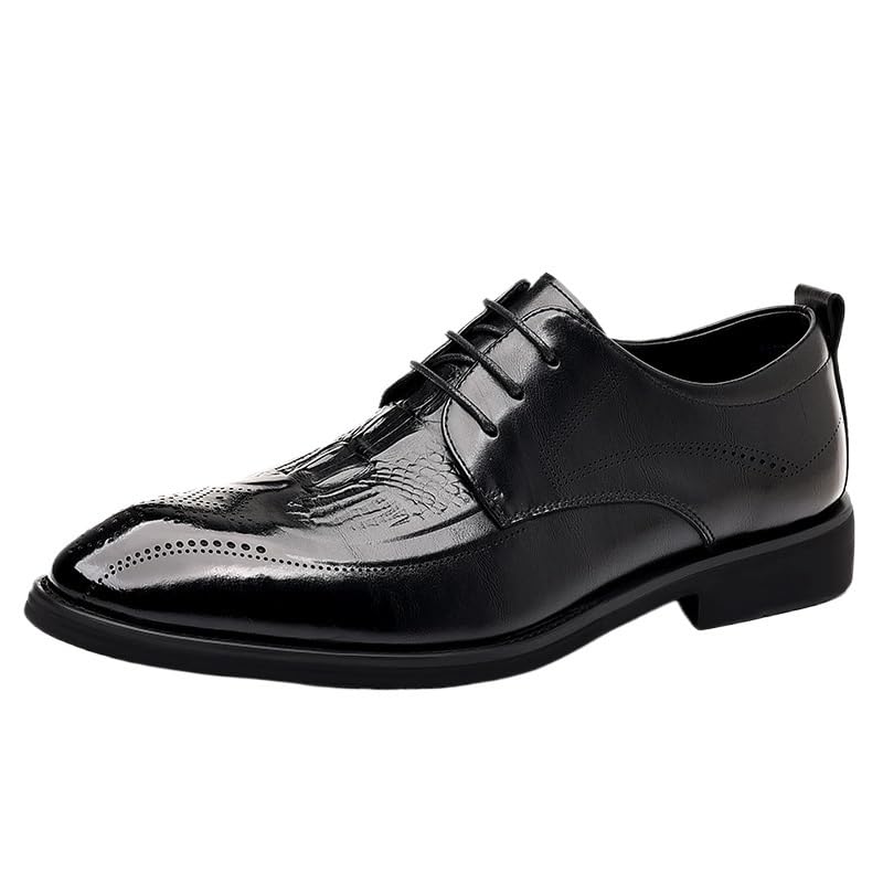 Brogue Business Lace-Up Dress Shoes Men Pointed Toe British Style Casual Formal Leather Footwear - Main Image