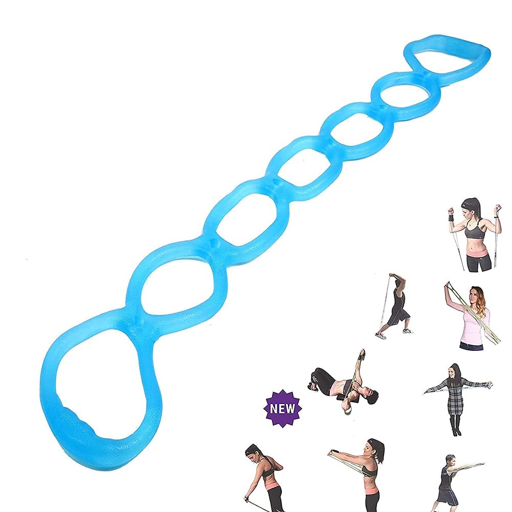 7 Ring Stretch Resistance Exercise Band - Miracle Miles Band, Yoga Stretching, Arm, Shoulders Foot, Leg Butt Fitness Home Gym Physical Therapy Band (Turquoise)