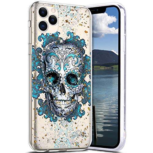 Robinsoni Case Compatible with iPhone 11 Pro Phone Cover Flexible iPhone 11 Pro Case Silicone Sparkle Bling Case Ultra Soft Glossy Silicone Case Gel Rubber Phone Cover Glitter Ultra Thin Cover Skull