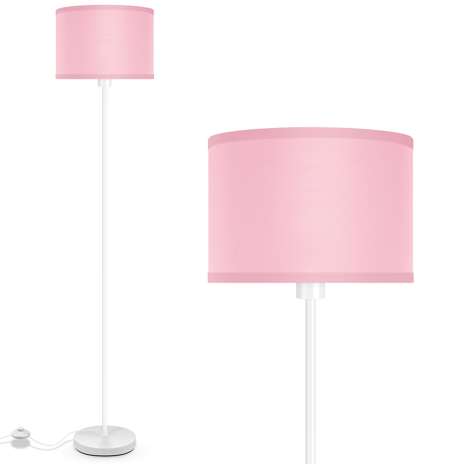 Pink Floor Lamps, Standing Lamp for Girls Room, 58" Tall Floor Lamp with Lampshade, Foot Pedal Switch, Modern Bright Floor Lamps for Living Room/Bedroom/Kids Room, Pink Lamp for Girls' Gift(NO Bulb)