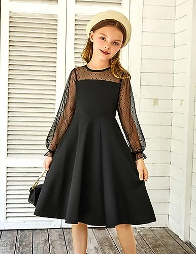 Arshiner Girl's Contrast Mesh Puff Long Sleeve High Waist A Line Short Dress with Pockets for 6-13 Years2