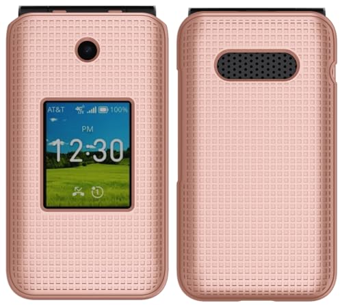 Nakedcellphone Case for AT&T Cingular Flex 2 / Cricket Debut Flex, Slim Hard Shell Protector Cover [Anti-Fingerprint, Grid Texture] for U1030AA / U1030AC Flip Phone (2023) - Rose Gold Pink