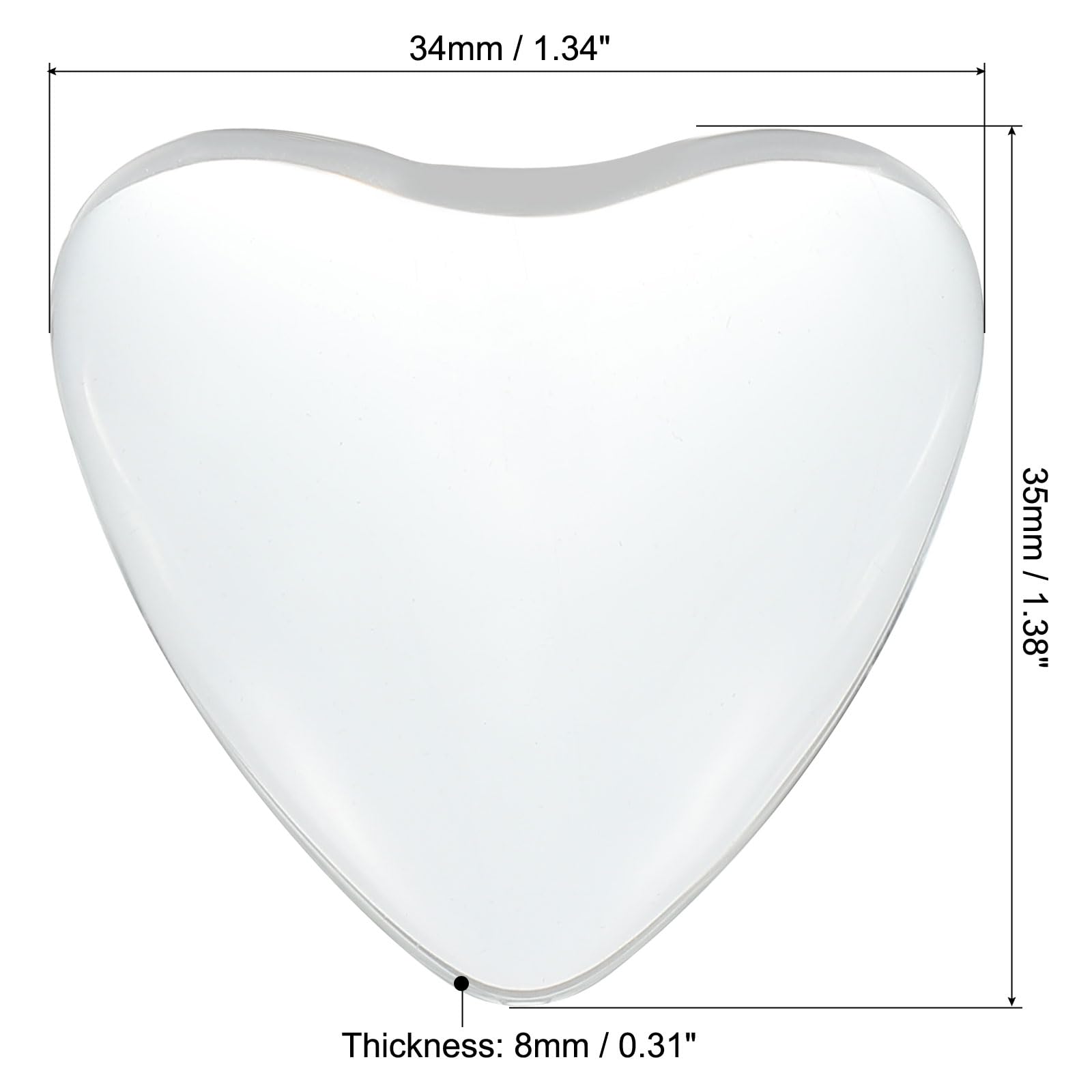 PATIKIL Transparent Glass Cabochons, 8Pcs 35x34mm Heart Shaped Glass Dome Tiles for Photo Pendant Jewelry Making Clear - Image 2