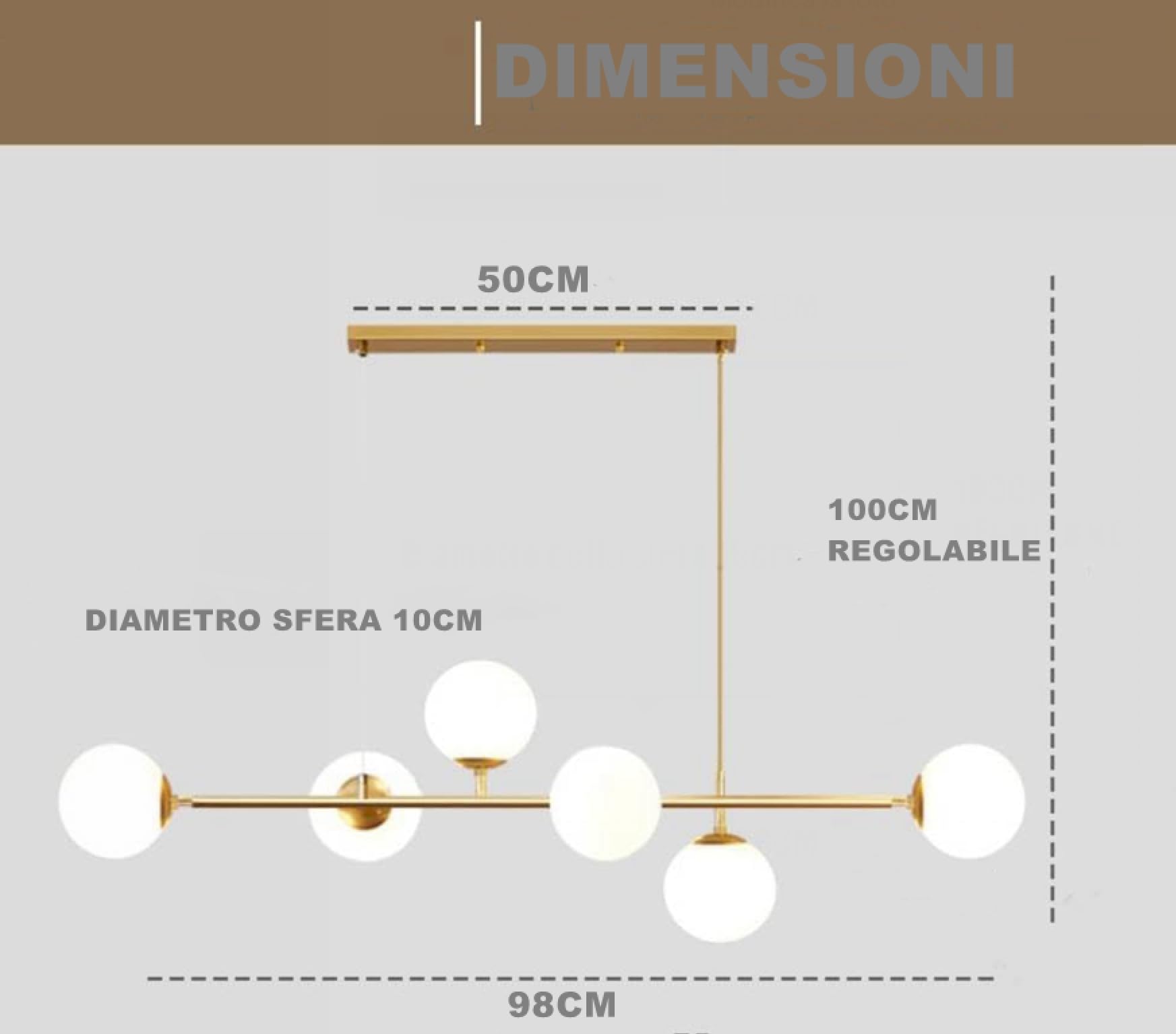 Dopa Dopastore Lampadario a Sospensione con 6 Attacchi G9 Design Sfere in Acrilico Struttura Bronzo Lampada a Soffitto IP20 Per Interni Camere Salone